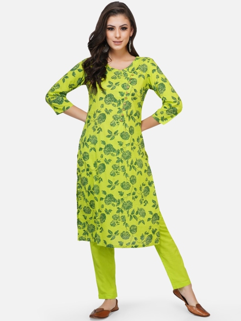 

FABNEST Women Green Floral Printed Handloom Kurta