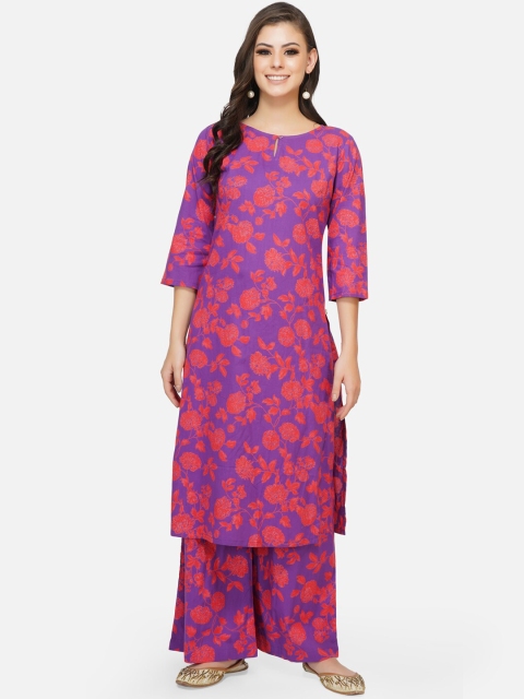 

FABNEST Women Purple Floral Printed Handloom Kurta