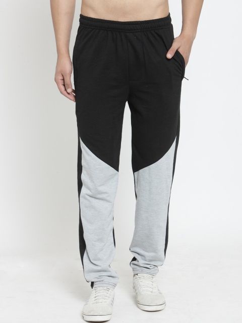 

JAINISH Men Black & Grey Colourblocked Pure Cotton Track Pants
