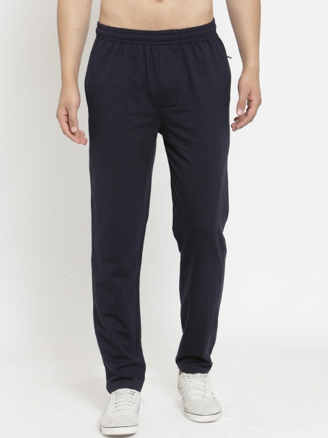 

JAINISH Men Navy Blue Solid Pure Cotton Track Pants