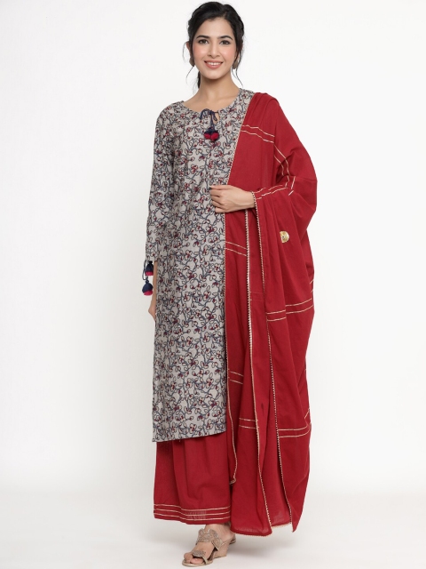 

DIVYANK Women Magenta Floral Printed Regular Kurta with Sharara & With Dupatta
