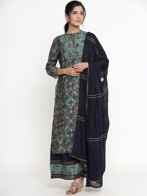 

DIVYANK Women Blue Ethnic Motifs Printed Regular Kurta with Sharara & With Dupatta