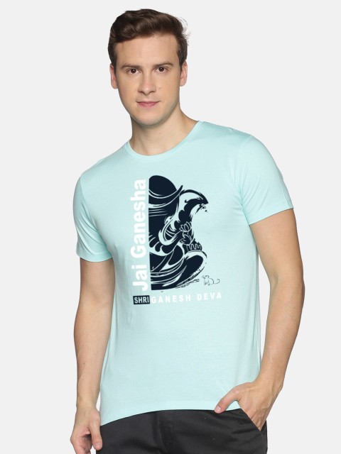 

MASH UNLIMITED Men Turquoise Blue Graphic Printed Slim Fit T-shirt