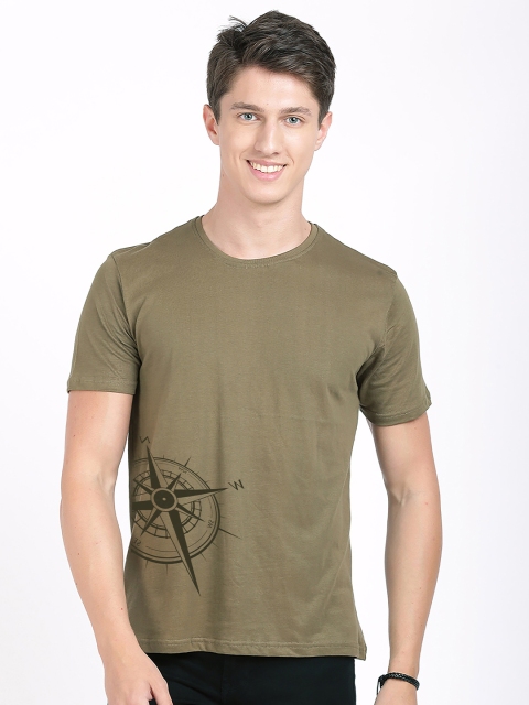 

MASH UNLIMITED Men Olive Green Graphic Placement Printed Slim Fit T-shirt