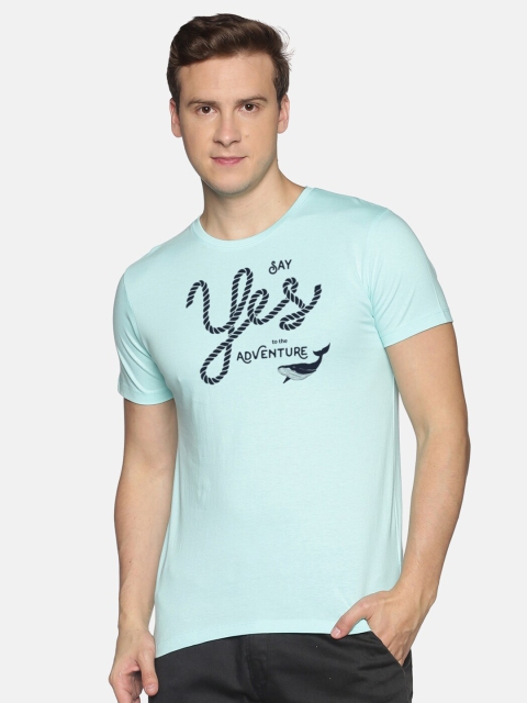 

MASH UNLIMITED Men Turquoise Blue Typography Printed Slim Fit T-shirt