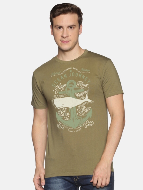 

MASH UNLIMITED Men Olive Green Graphic Printed Slim Fit T-shirt