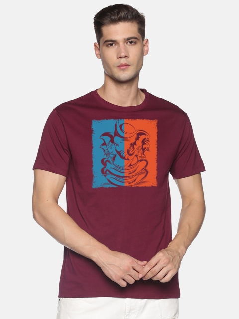 

MASH UNLIMITED Men Maroon & Blue Graphic Printed Slim Fit T-shirt