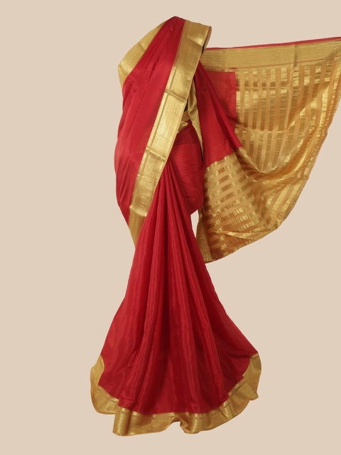 

Pothys Red & Gold-Toned Pure Silk Mysore Silk Saree