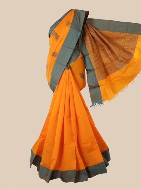 

Pothys Orange & Grey Floral Silk Cotton Kovai Saree