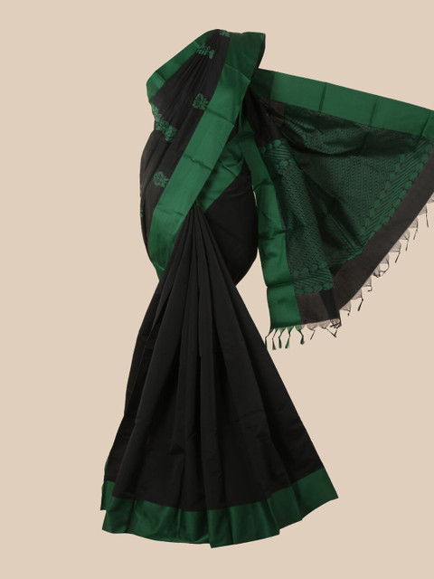 

Pothys Black & Green Floral Silk Cotton Kovai Saree