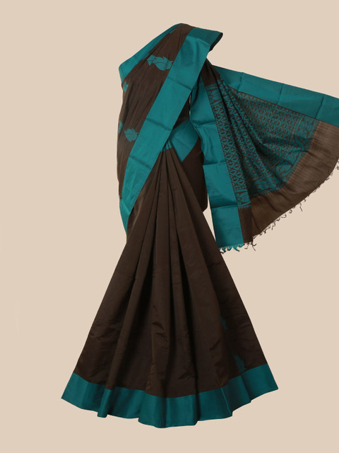 

Pothys Brown & Sea Green Ethnic Motifs Silk Cotton Kovai Saree