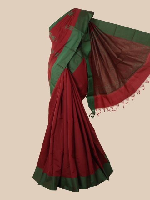 

Pothys Maroon & Green Woven Design Silk Cotton Kovai Saree