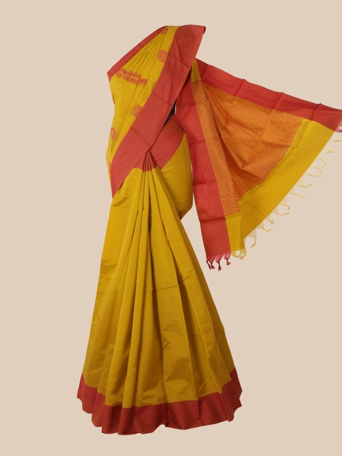 

Pothys Mustard & Maroon Ethnic Motifs Silk Cotton Kovai Saree