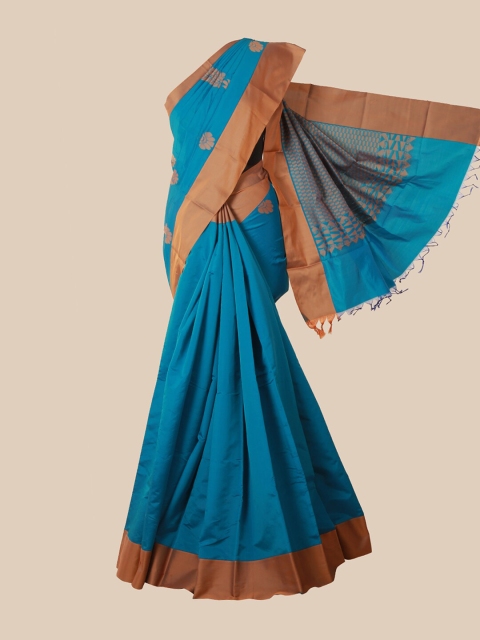 

Pothys Blue & Brown Floral Silk Cotton Kovai Saree