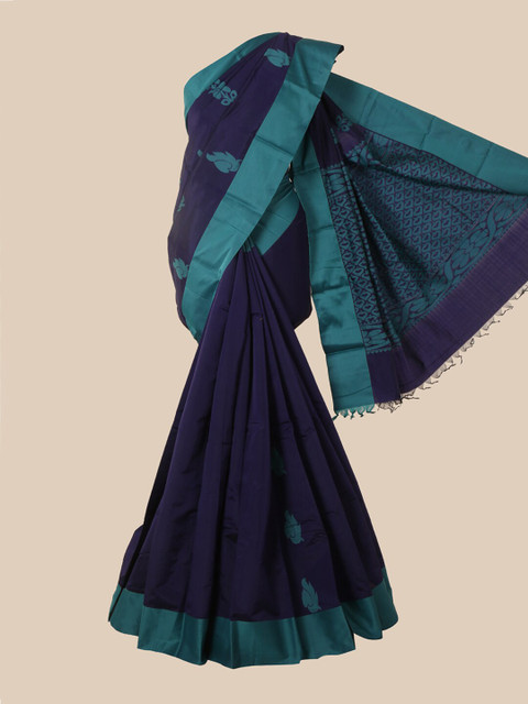 

Pothys Navy Blue & Blue Ethnic Motifs Silk Cotton Kovai Saree