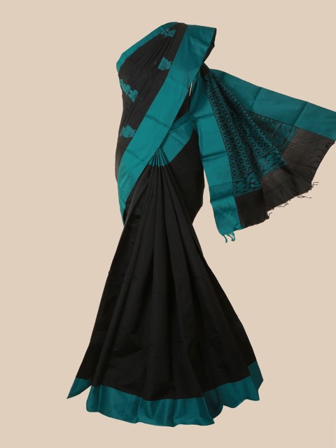 

Pothys Black & Sea Green Ethnic Motifs Silk Cotton Kovai Saree
