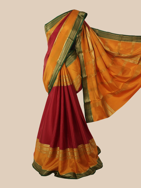 

Pothys Maroon & Orange Woven Design Pure Silk Mysore Silk Saree