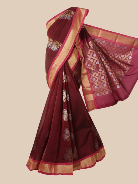 

Pothys Maroon & Pink Ethnic Motifs Silk Cotton Kovai Saree