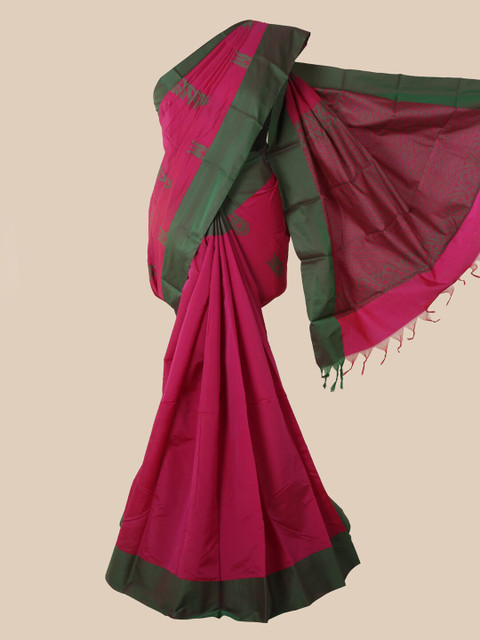 

Pothys Pink & Green Ethnic Motifs Silk Cotton Kovai Saree