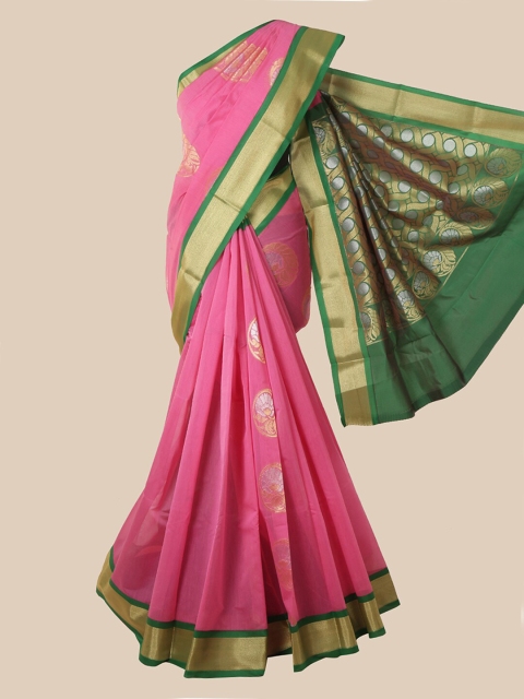 

Pothys Pink & Green Ethnic Motifs Silk Cotton Kovai Saree