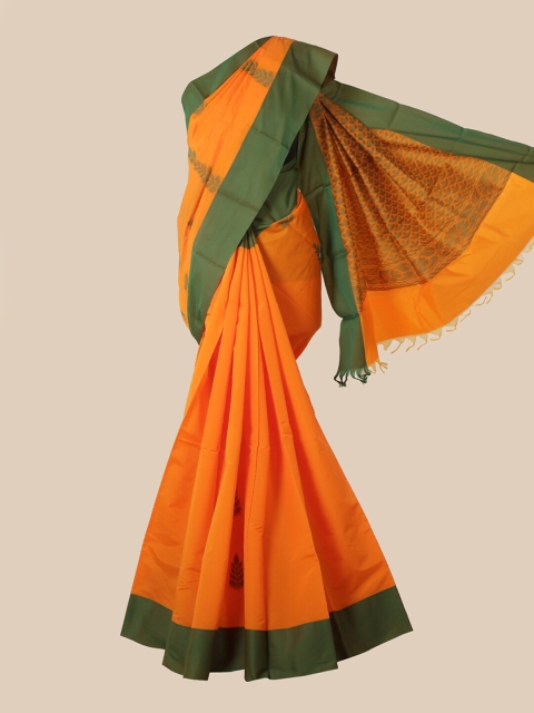 

Pothys Orange & Green Floral Silk Cotton Kovai Saree