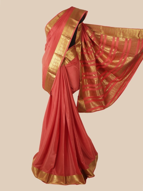 

Pothys Peach-Coloured & Gold-Toned Pure Silk Mysore Silk Saree