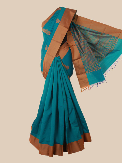 

Pothys Blue & Brown Ethnic Motifs Silk Cotton Kovai Saree