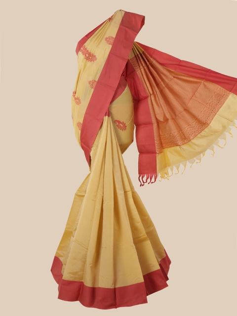 

Pothys Cream-Coloured & Red Ethnic Motifs Silk Cotton Kovai Saree