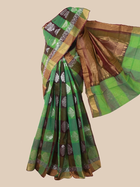

Pothys Green & White Ethnic Motifs Silk Cotton Kovai Saree