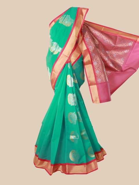

Pothys Sea Green & Pink Ethnic Motifs Silk Cotton Kovai Saree