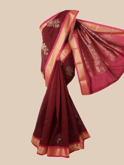 

Pothys Maroon & Gold-Toned Ethnic Motifs Silk Cotton Kovai Saree