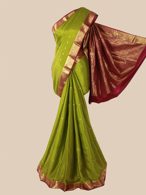 

Pothys Green & Gold-Toned Woven Design Pure Silk Mysore Silk Saree