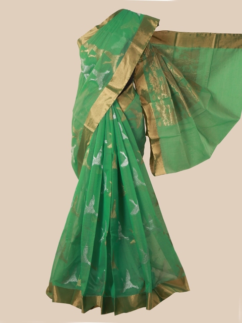 

Pothys Green & Gold-Toned Ethnic Motifs Silk Cotton Kovai Saree