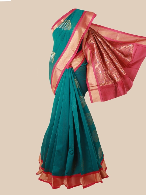 

Pothys Sea Green & Pink Ethnic Motifs Silk Cotton Kovai Saree