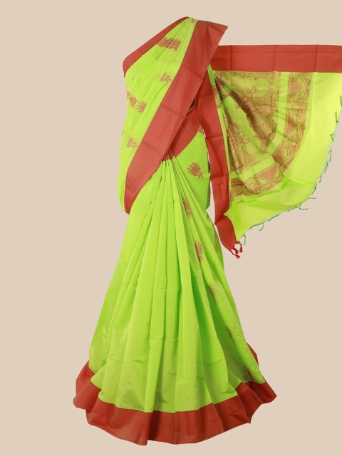 

Pothys Lime Green & Maroon Woven Design Silk Cotton Kovai Saree