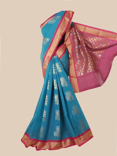 

Pothys Turquoise Blue & Pink Woven Design Silk Cotton Kovai Saree