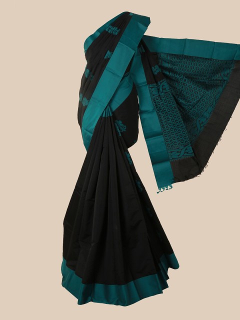 

Pothys Black & Teal Ethnic Motifs Silk Cotton Kovai Saree