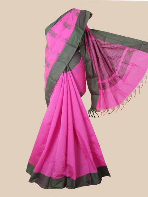 

Pothys Pink & Grey Ethnic Motifs Silk Cotton Kovai Saree