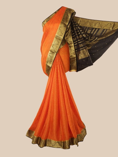 

Pothys Orange & Black Woven Design Pure Silk Mysore Silk Saree