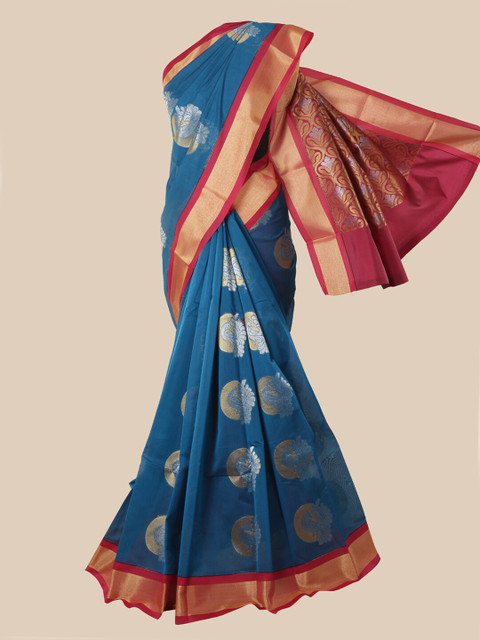 

Pothys Blue & Pink Ethnic Motifs Silk Cotton Kovai Saree