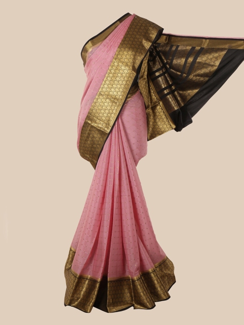 

Pothys Pink & Gold-Toned Woven Design Pure Silk Mysore Silk Saree