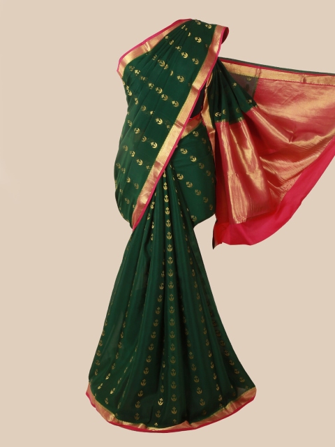 

Pothys Green & Gold-Toned Ethnic Motifs Pure Silk Mysore Silk Saree