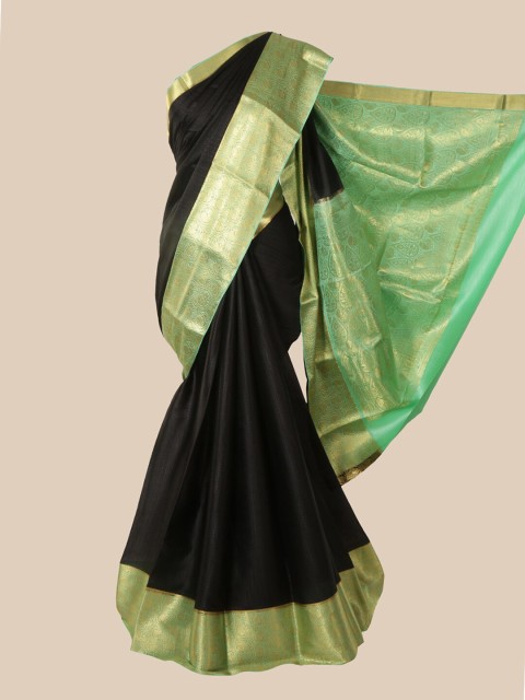 

Pothys Black & Green Woven Design Pure Silk Mysore Silk Saree