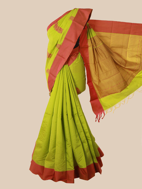 

Pothys Green & Red Ethnic Motifs Silk Cotton Kovai Saree