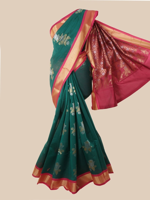 

Pothys Green & Magenta Ethnic Motifs Silk Cotton Kovai Saree