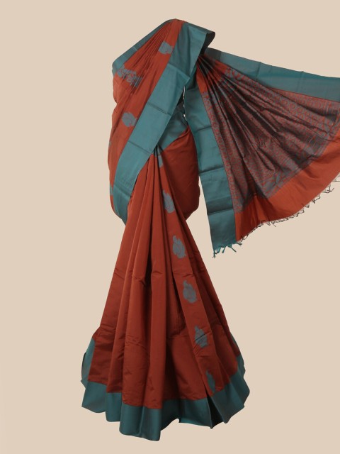 

Pothys Rust & Teal Ethnic Motifs Silk Cotton Kovai Saree