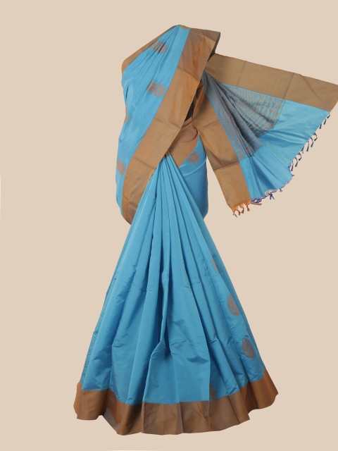 

Pothys Turquoise Blue & Brown Woven Design Silk Cotton Kovai Saree