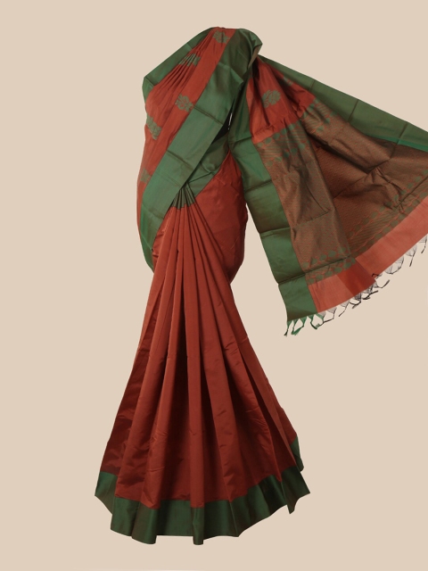 

Pothys Rust & Green Woven Design Silk Cotton Kovai Saree