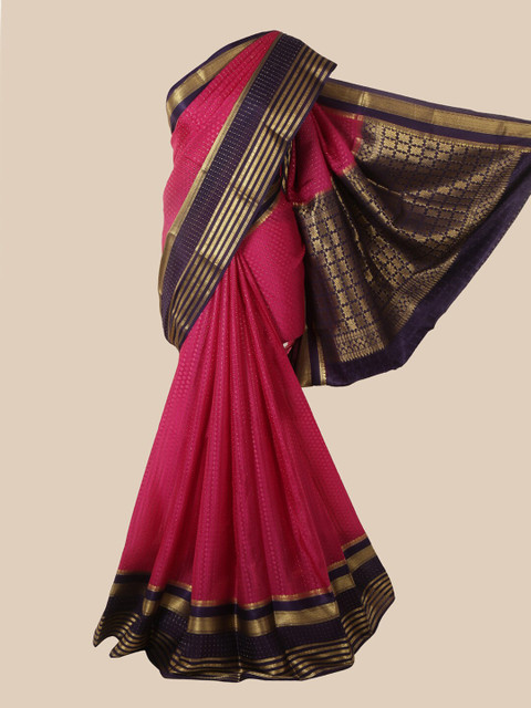 

Pothys Pink & Navy Blue Woven Design Pure Silk Mysore Silk Saree