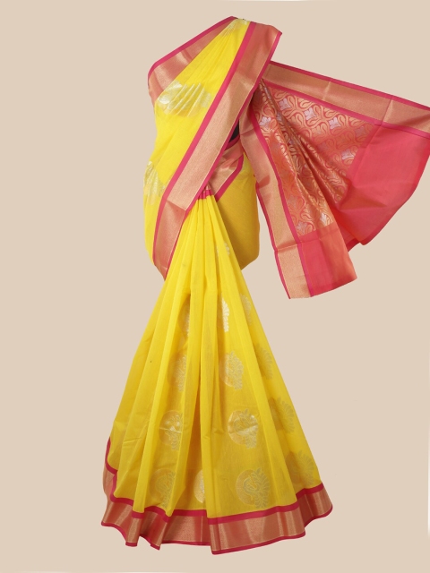 

Pothys Yellow & Magenta Ethnic Motifs Silk Cotton Kovai Saree